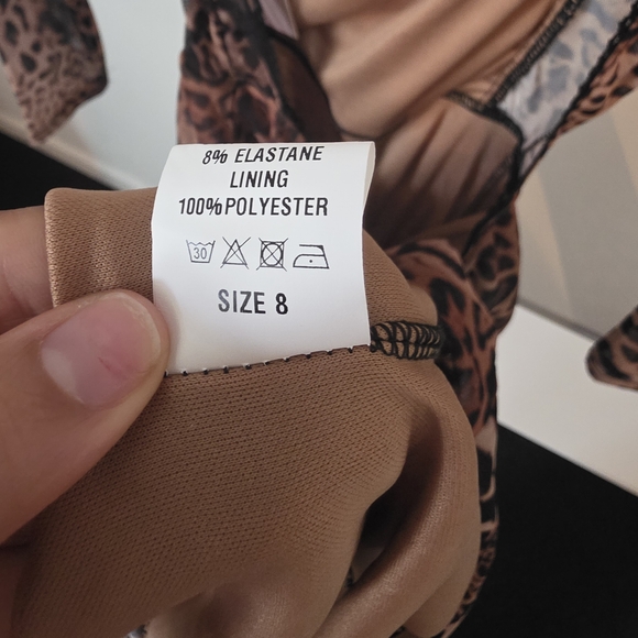 Jaded Rose Kendra Leopard Ruched Midi Dress Mesh Long Sleeve Size 8 - Picture 6 of 6